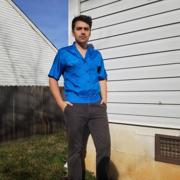 Vintage Blue Button-Up Shirt by Fashion Elements - Picture 2 of 4
